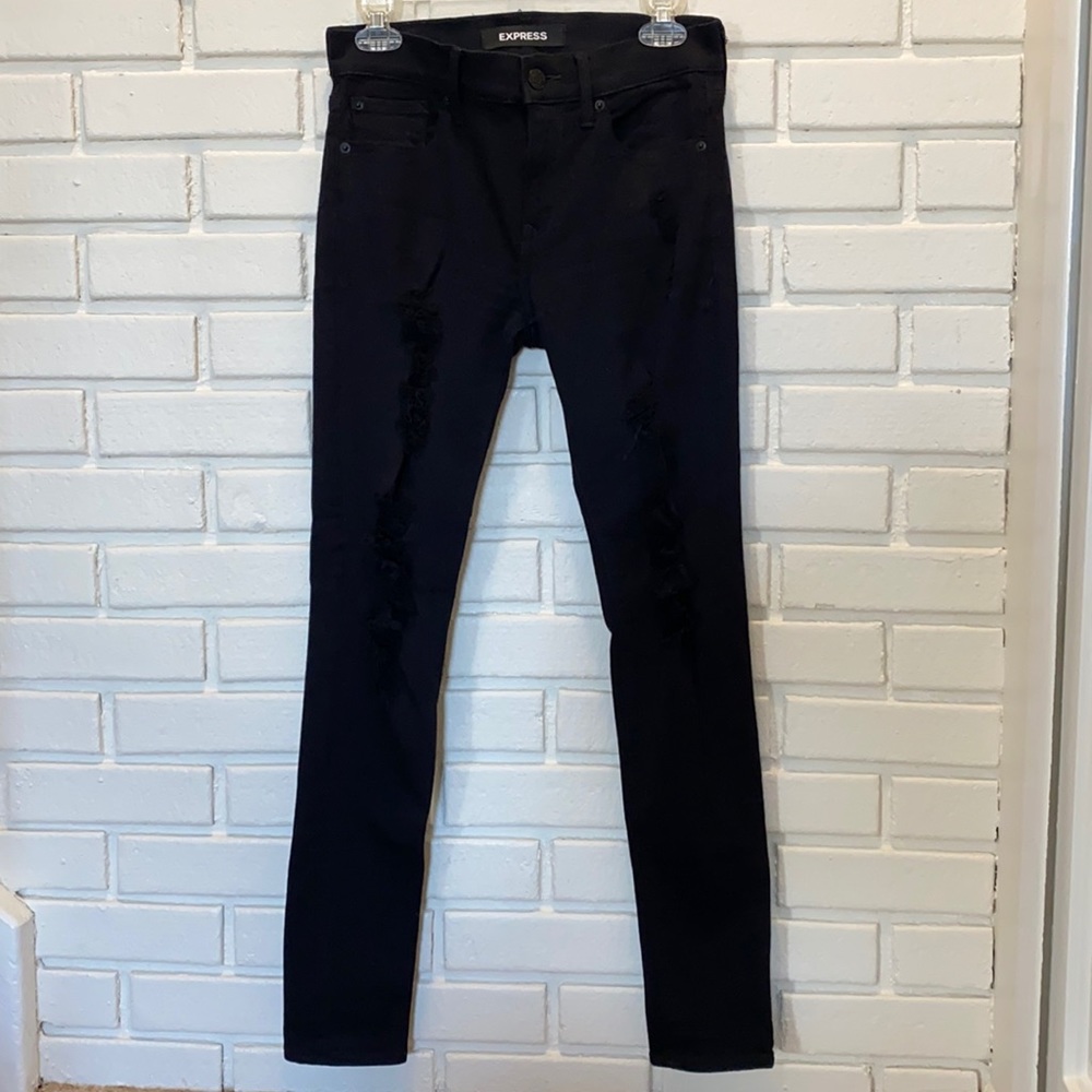 Express Black Distressed Jegging Mid Rise Size 2
